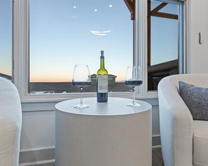 wine glasses with a mountain view at a Life Elevated property